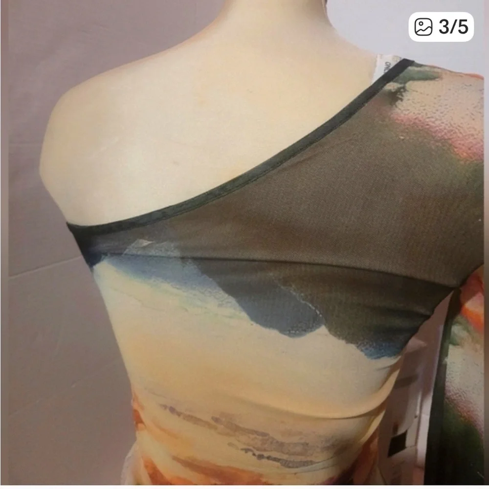 New ONLY Multicolor One Shoulder soft Dress with side hole size small - Picture 3 of 5